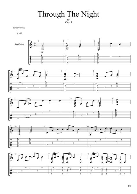 IU - Through The Night by Toguitartab x 2TM Sheet Music