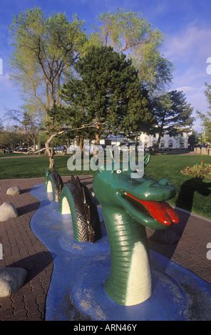 The Ogopogo dragon sculpture, City Park, Kelowna City, Okanagan Lake, British Columbia, Canada ...