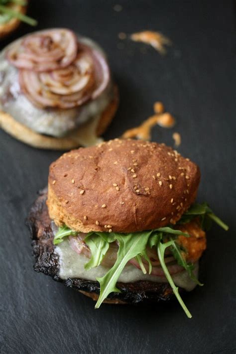 Grilled Portobello Mushroom Burger Recipe with Romesco and Arugula