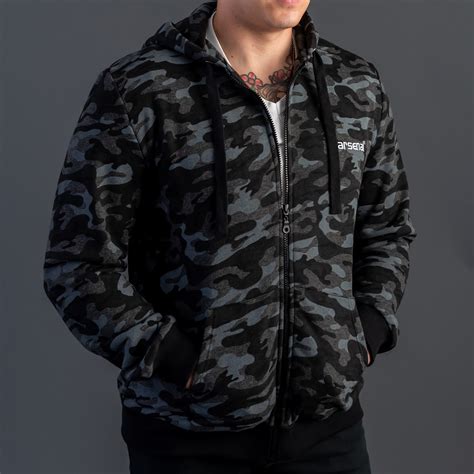 Arsenal, Inc. > Hoodies > Black Camo Cotton-Poly Relaxed Fit Zip-Up Hoodie