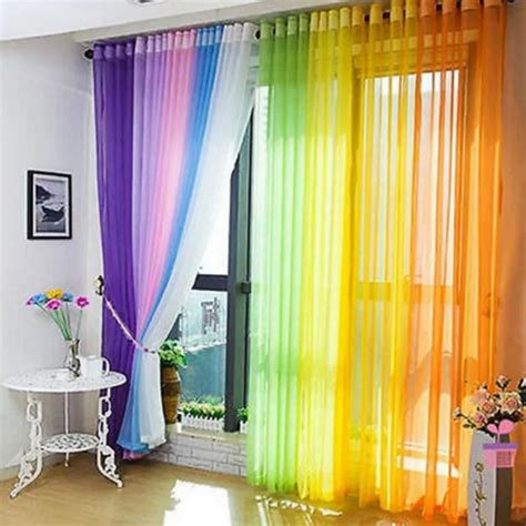 1 pcs Creative Curtains Fabric Simple Translucent Glass Yarn Wear Rod Glass Screens Solid Color ...