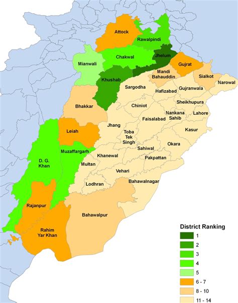 Thematic map showing ecological ranking of the districts of Punjab ...