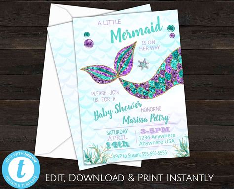 Mermaid Baby Shower Invitation Mermaid Party Mermaid - Etsy