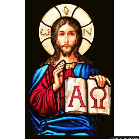 "Jesus Christ Alpha and Omega" Religious Stained Glass Window