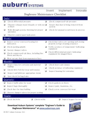 Dust Collector Preventative Maintenance Checklist - Auburn ... - Fill ...