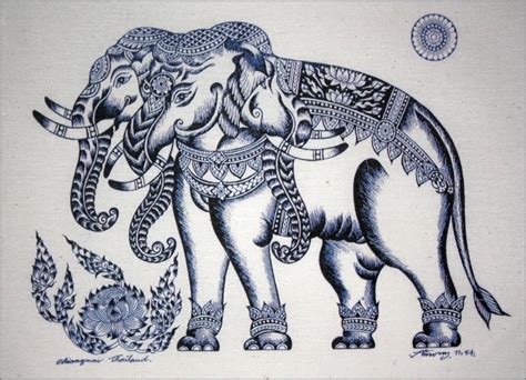 Thai traditional art of Elephant by printing on Natural colors