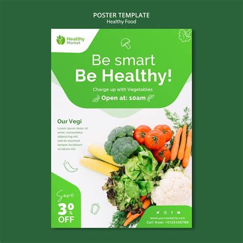 Free PSD | Flat design healthy food poster template