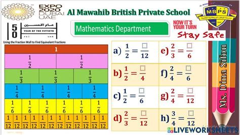 Fraction wall worksheet | Live Worksheets