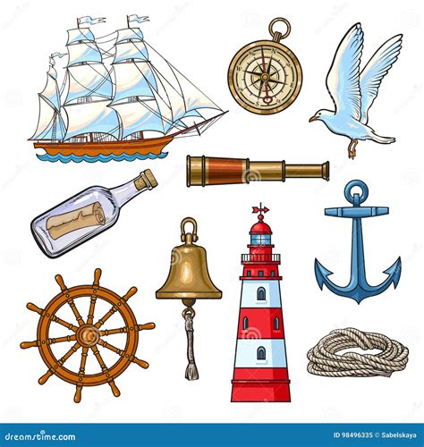 Cartoon Nautical Elements, Vector Illustration Stock Vector ...