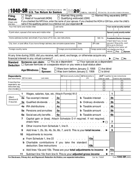 2020 Form IRS 1040-SR Fill Online, Printable, Fillable, Blank - pdfFiller