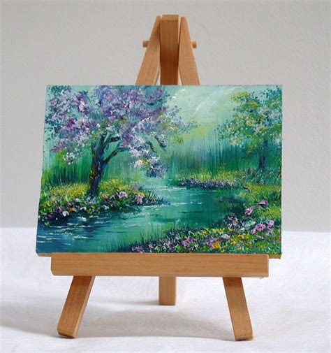 Serene River in Floral Woods - Original Oil Painting