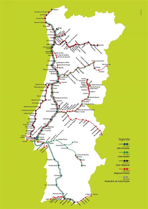 Portugal carte du train - Train de la carte du Portugal (Europe du Sud - Europe)