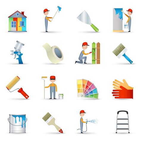 Free Vector | Painter icons set flat