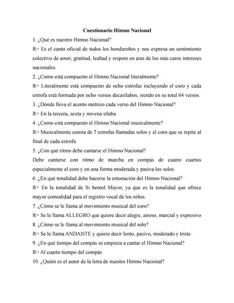 Examen Del Himno Nacional De Honduras