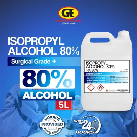 Hand Sanitizer Isopropyl Alchohol (IPA) 75%/80%99% 5000ml / Rubbing ...