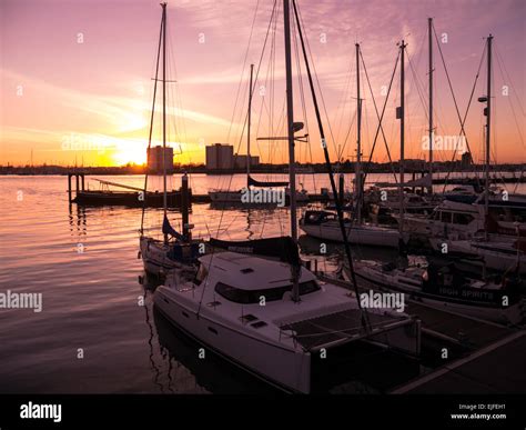 Sunset over Portsmouth Harbour, from Gunwharf Quays marina Stock Photo - Alamy