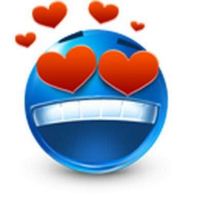 Funny Blue Emoji with Hearts