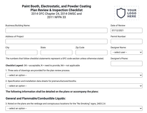 Paint Booth Inspection Checklist (NFPA 33) - Joyfill