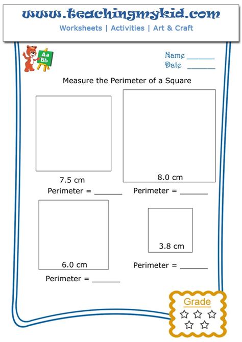 Pre k worksheets - Measure the perimeter of a square - 3