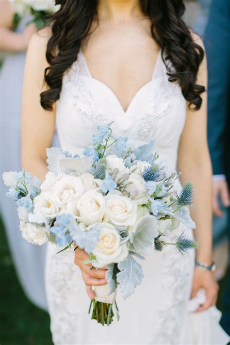 Pale Blue Delphinium, Thistle and Dusty Miller Bouquet