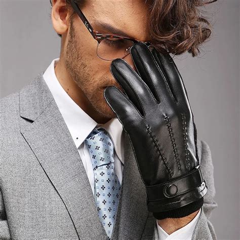 Aliexpress.com : Buy Black Genuine Leather Men Gloves Thermal Winter ...