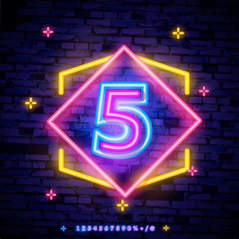 Number Five Symbol Neon Sign Vector In A Cheerful Multi Colored Frame ...