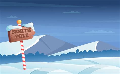 Premium Vector | North pole road sign. Snowy with snow trees night ...