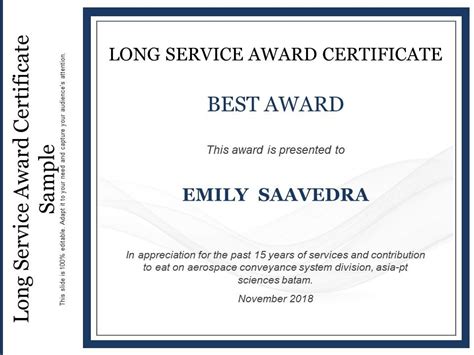 Long Service Award Certificate Sample | Presentation Graphics ...