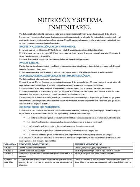 Nutrición y Sistema Inmunitario | PDF | Dieta | Sistema inmune