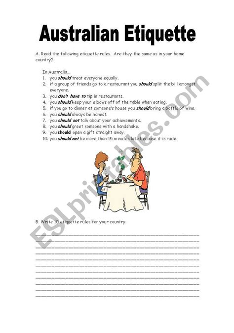 Australian Etiquette - ESL worksheet by inge