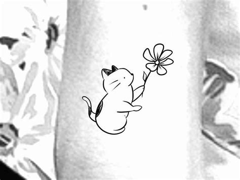 Cat Flower Temporary Tattoo / floral cat tattoo / cat temporary tattoo ...