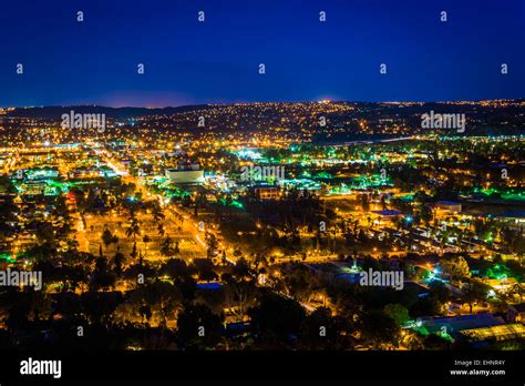 Night view of the city of Riverside, from Mount Rubidoux Park, in Riverside, California Stock ...