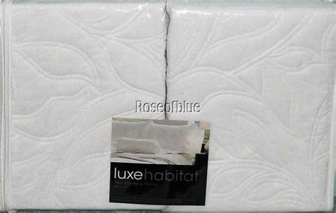 LUXE HABITAT 2 QUILTED PILLOW SHAMS WHITE COTTON COTTAGE NATURE VINE ...