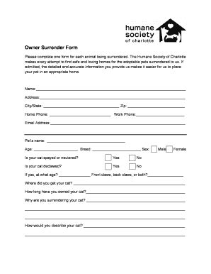 Cat Surrender Form - Fill and Sign Printable Template Online