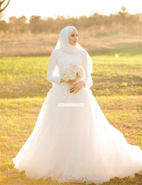 Custom Made Arabic Muslim Wedding Dress With High Neck, Rayon Tulle ...