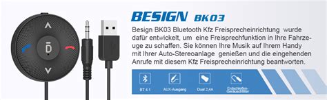 Besign BK03 Bluetooth 4.1 Freisprecheinrichtung, Freisprechanlage, Bluetooth Empfänger für KFZ ...