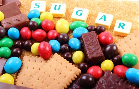 A Lot Of Sweets, Brown Sugar And Word Sugar, Unhealthy Food Stock Photo ...