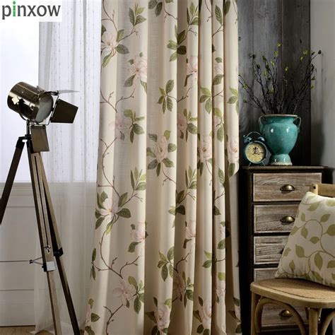 Beige Floral Rural Curtains For Living Room Modern Home Decor Window Treatment Drapes For ...