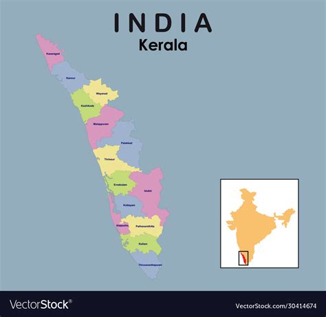 Kerala district map in colorful design Royalty Free Vector