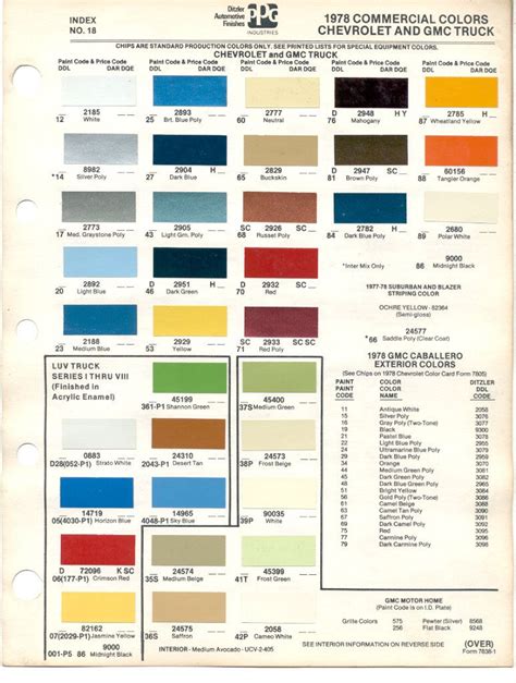 1969 Chevy Truck Color Chart