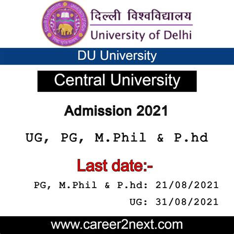 Delhi University Admission 2021 |UG, PG, M.Phil & P.hd - Career2next