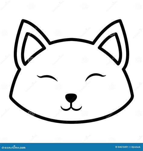 Face Cat Clossed Eyes Outline Stock Illustration - Illustration of ...