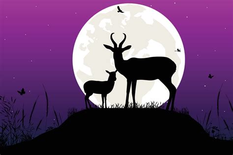 cute deer and moon silhouette 5901075 Vector Art at Vecteezy