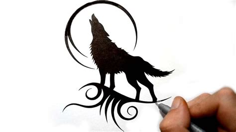 Tribal Wolf Howling Drawing