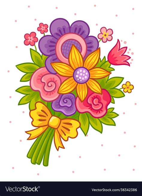 Colorful cartoon bouquet of flowers for a princess. Vector illustration with flowers on a white ...