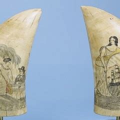 Scrimshaw - Pair of American Polychromed Scrimshaw Sperm Whale Teeth, circa 1840 - Rafael Osona ...