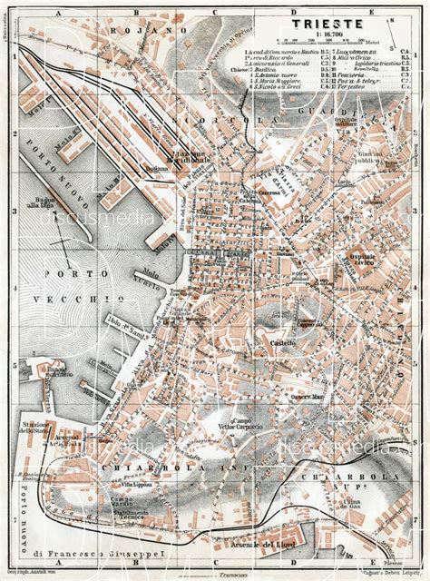 Old map of Triest (Trieste) in 1910. Buy vintage map replica poster print or download picture