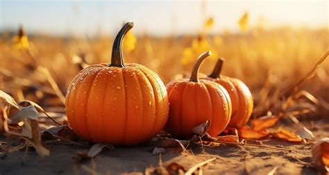 Premium AI Image | Pumpkins on the ground in front of a sunset in the ...