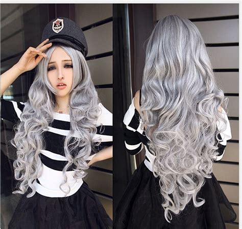 2016 New Wigs Woman Fashion Cosplay Wig 80cm32inch Very Long Big Waves Silver White Wig Cosplay ...