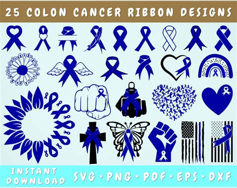 Colon Cancer Ribbon SVG Bundle 25 Designs Colon Cancer - Etsy